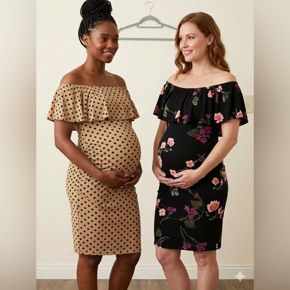 My Bump Dresses & Skirts - MyBump Luke 2:40 Maternity Dress Bundle (2) Floral & Polka Dot Ruffle Bodycon M
